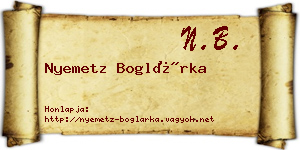 Nyemetz Boglárka névjegykártya